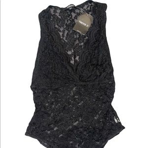 Black Lace Knit Racerback Bodysuit- Size M